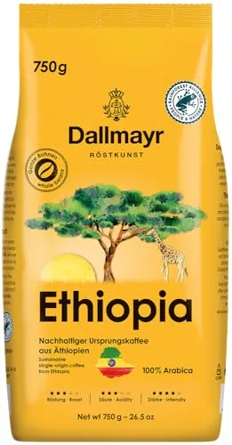 Dallmayr Ethiopia ganze Bohne 750g - Kaffeebohnen, handverlesene Bohnen aus Äthiopien für ein unvergleichliches Aroma und Geschmacksprofil. Ideal für Kaffeeliebhaber, die das Besondere suchen.