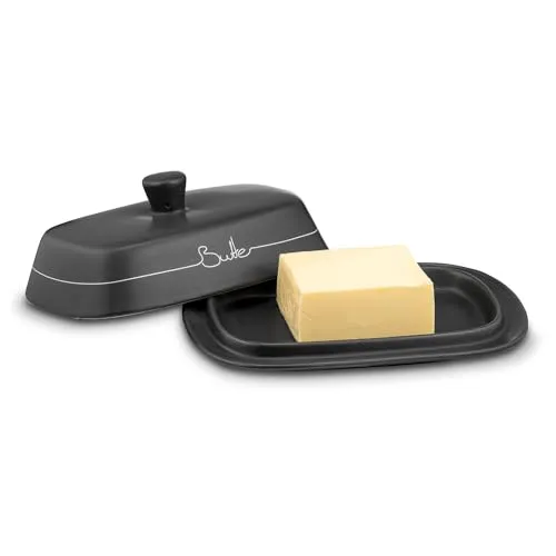 KHG Butterdose Anthrazit Grau Keramik mit Griff für 200g Butter - Elegante Butterdose in Anthrazitgrau aus hochwertigem Keramikmaterial. Mit praktischem Deckel-Griff für müheloses Öffnen und stilvoller Aufbewahrung Ihrer Butter. Ideal für jede moderne Küche.