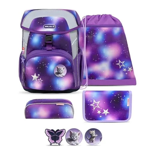 Belmil Maxi Schulranzen Set 5-teilig - Shining Fairy 2 - Ergonomisches 5-teiliges Schulranzen-Set mit Brust- und Hüftgurt. Leicht und wasserabweisend, ideal für die Grundschule. Maße: 40 x 29 x 19 cm, 22 L. Perfekt für einen komfortablen Schulalltag.