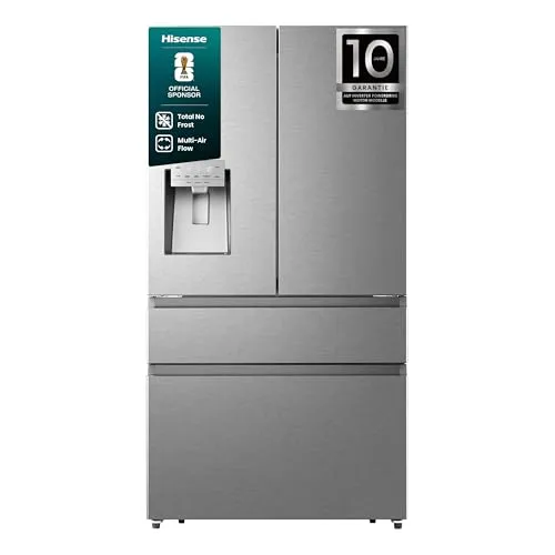 Hisense RF728N4SASE French Door Kühl-Gefrier-Kombination - Kühlschrank mit Total No Frost-Technologie für optimalen Platz und weniger Energieverbrauch. Inverter Kompressor sorgt für leise und effiziente Kühlung.