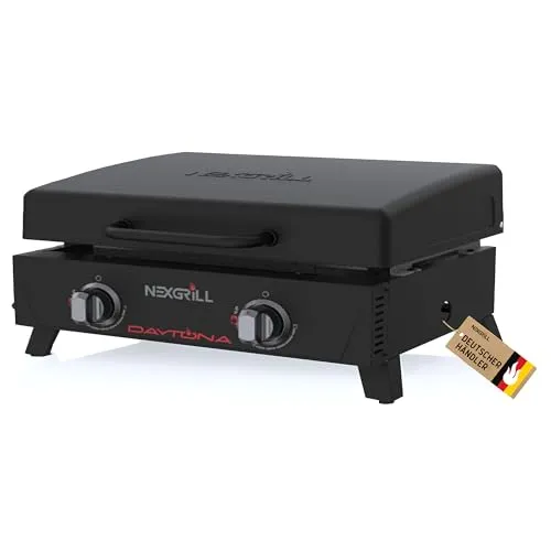 nexgrill Gasgrill Daytona 2B 2-Brenner Plancha - Kompakter Tischgrill mit 5,9 kW Leistung und keramikbeschichteter Grillplatte für gleichmäßige Hitzeverteilung – ideal für Balkon, Garten und Camping.