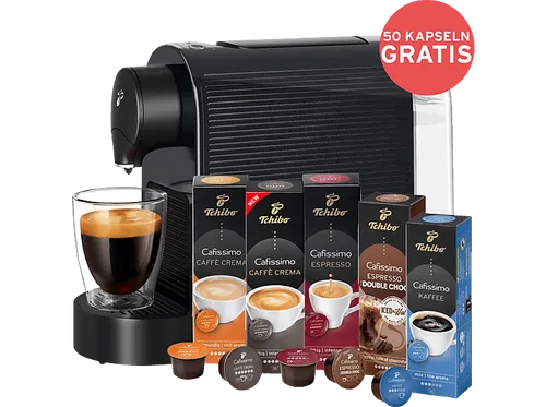 TCHIBO CAFISSIMO Pure plus - Kapselmaschine in Schwarz, inklusive 50 Kapseln für perfekten Kaffeegenuss
