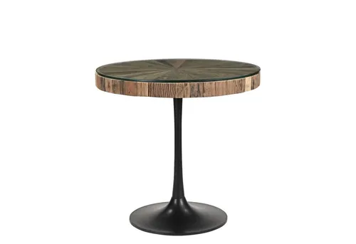 Baario Esstisch MERID rund aus Altholz – 80 cm Bistrotisch - Kleiner Esstisch aus recyceltem Altholz mit einzigartigem Stern-Design und stabiler Glasplatte. Ideal für stilvolle Wohnräume im Industrial Style.