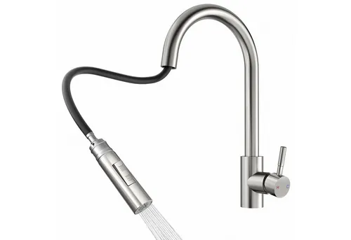 Rainsworth Schwarz Wasserhahn Küche mit Ausziehbarer Brause - Armaturen mit 360° Drehung und zwei Wasserstrahlarten, ideal für müheloses Befüllen und Reinigen. Hochwertige Verarbeitung und einfache DIY-Installation.