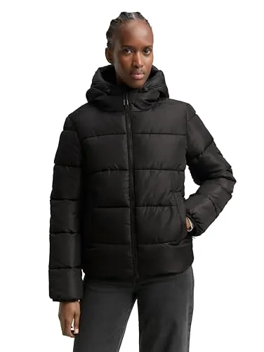 TOM TAILOR Denim Damen Puffer-Jacke mit Kapuze - Stylische Winterjacke mit weichem Teddyfell in der Kapuze und praktischem Fleece-Innenfutter. Wasserabweisend und pflegeleicht – ideal für kalte Tage. Perfekte Passform und vielseitig kombinierbar.