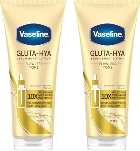Vaseline Gluta-Hya Flawless Tone Lotion, 2x 200 ml - Entdecke die Gluta-Hya Flawless Tone Lotion von Vaseline. Mit leichter Textur für schnelles Einziehen, spendet sie intensive Feuchtigkeit und sorgt für einen gleichmäßigen Teint. Ideal für die tägliche Pflege deiner Haut.