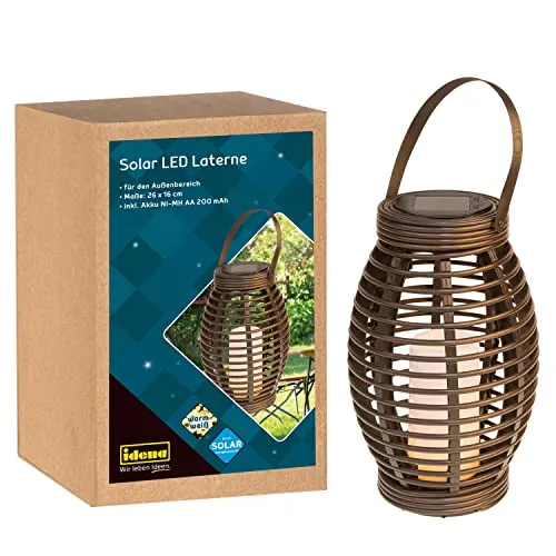 Idena 31243 - Solar LED-Laterne mit warmweißem Licht, aus schwarzem Kunststoff mit Henkel und LED-Kerze, inkl. Solar-Modul und Akku, ca. 26 x 16 cm groß, zur dekorativen Beleuchtung im Außenbereich