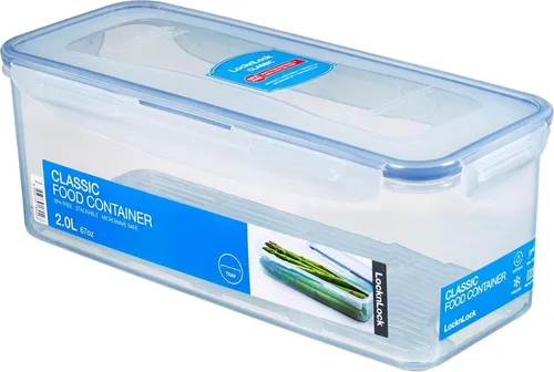 Lock&lock Vorratsdose Rechteckig 2,0 L mit Ablaufgitter - Praktische 2,0 L Vorratsdose aus der LOCK & LOCK Reihe, luft- und wasserdicht. Ideal zur Aufbewahrung von Lebensmitteln mit integriertem Ablaufgitter. Maße: 278 x 115 x 103 mm, spülmaschinengeeignet und mikrowellenfest.