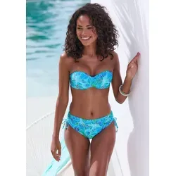 Bikini-Hose SUNSEEKER "Lapa" für Damen, Gr. 34, blau - Bademode mit floralem Alloverprint und seitlich regulierbaren Bindebändern für individuelle Passform. Hergestellt aus weichem, recyceltem Polyamid für nachhaltigen Komfort.