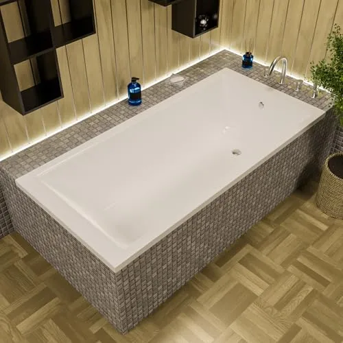ECOLAM® Badewanne TAMI 190x90 cm mit Styroporverkleidung - Moderne rechteckige Badewanne aus hochwertigem Sanitäracryl, inkl. Styroporverkleidung zum Befliesen und Ablaufgarnitur. Ideal für entspannende Bäder zu zweit, leicht zu reinigen und langlebig.
