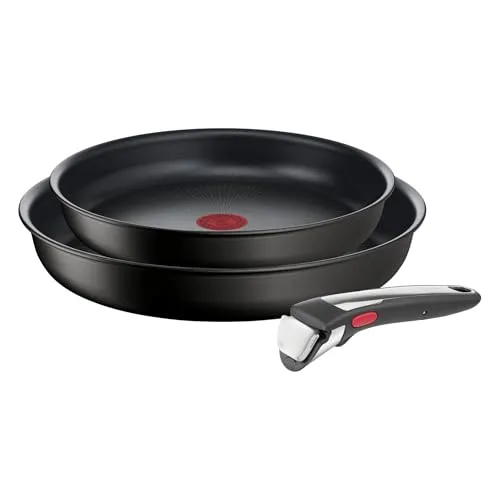 Tefal Ingenio Unlimited On 3-teiliges Pfannenset mit abnehmbarem Griff - Platzsparendes, stapelbares Pfannenset (22/26 cm) für alle Herdarten, inklusive Induktion. Mit langlebiger Antihaftversiegelung und abnehmbarem Griff für mehr Komfort beim Kochen und einfachen Transport.