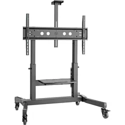 ONKRON TV Ständer rollbar für 50-100 Zoll TVs - TV-Halterungen für bis zu 120 kg, höhenverstellbar und neigbar, ideal für Präsentationen und Videokonferenzen. Inklusive Kabelmanagement und stabiler Ablage.