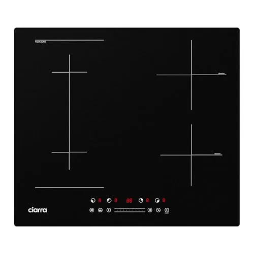 CIARRA CBBIH4BF Induktionskochfeld 60 cm - Kochfeld mit 4 Flexzonen, 7200 W Gesamtleistung und PowerBoost-Funktion für schnelles Kochen. Ideal für große Töpfe und sicheres Kochen dank Kindersicherung und Überhitzungsschutz.