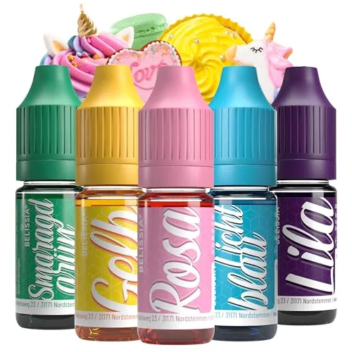 Belissia Lebensmittelfarbe Set Einhorn – 5x10ml flüssig & hochkonzentriert – Lebensmittelechte Speisefarbe zum Backen, Kochen, Fondant & DIY - vegan, stark färbend, geschmacksneutral