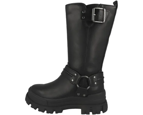 Buffalo Aspha Biker Damen Winterboots schwarz 37 EU - Stylische wadenhohe Stiefeletten aus robustem Lederimitat, mit atmungsaktivem Innenmaterial und rutschfester Profillaufsohle – ideal für kalte Tage.