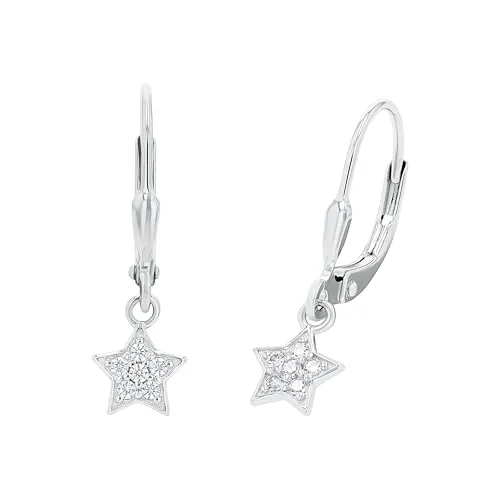 Amor Ohrhänger 925 Sterling Silber für Mädchen - Bezaubernde Ohrringe mit Sternmotiv aus 925er Sterling Silber, veredelt mit funkelnden Zirkonia. Rhodium-Beschichtung sorgt für Hautverträglichkeit und langanhaltenden Glanz. Ideal für kleine Schmuckliebhaberinnen.