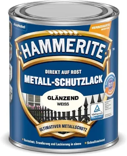 Hammerite Metallschutzlack Glänzend, 3in1 Rostschutz, Weiß, 250 ml - Hochgradiger Metallschutzlack für zuverlässigen Rostschutz. Witterungs- und UV-beständig, ideal für den Außenbereich. Hohe Schlag- und Kratzfestigkeit für langlebige Ergebnisse.