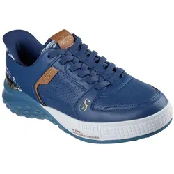 SKECHERS SIZZLE-SNOOP Slip-On Sneaker für Herren - Modischer Slip-On Sneaker aus Leder in navy-braun mit Skechers Air-Cooled Memory Foam für optimalen Tragekomfort und Snoop Dogg Design.
