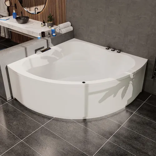 Aquade Acryl Eckbadewanne Koblenz 140x140cm - Moderne Eckbadewanne im Komplett-Set mit LED-Beleuchtung, ideal für entspannende Bademomente und pflegeleichtes Design.