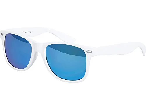 Balinco Sonnenbrille UV400 CAT 3 CE Rubber - mit Federscharnier für Damen & Herren (weiß - blau verspiegelt)