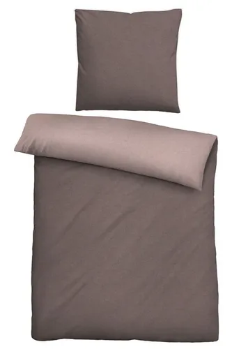 biberna Melange-Flanell Bettwäsche 135x200 cm, braun - Bettwäschen aus 100% Baumwolle, besonders weich und warm für einen erholsamen Schlaf. Waschbar bei 60 Grad und mit praktischem Reißverschluss.