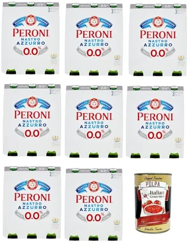 24x BIRRA Peroni Nastro azzurro zero alkoholfrei Flaschen Bier 0% Alk. 0,33l Flasche + Italian Gourmet polpa 400g