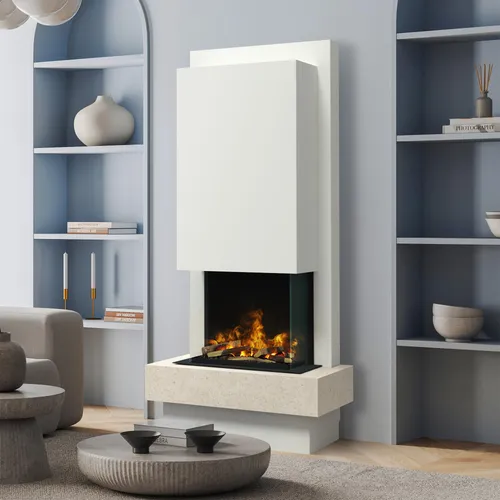 muenkel design Milano Elektrokamin Opti-myst Jura (Schiefer beige) - weiß - Der Milano Opti-myst Elektrokamin bietet eine realistische Flammenillusion mit modernster LED-Technik. Genießen Sie behagliche Wärme und eine ansprechende Optik in Ihrem Wohnraum. Einfache Montage und Bedienung per Fernbedienung.