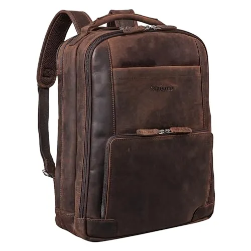 STILORD XL Herren-Businessrucksack aus Leder - Vintage Office-Bag für 15-17 Zoll Laptops - Laptop-Rucksack für Herren aus hochwertigem Echtleder mit optimaler Organisation und Trolley-Aufstecksystem, ideal für Büro und Geschäftsreisen.