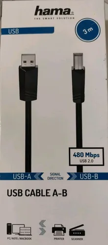Hama USB-Kabel USB-A/USB-B 2.0 480Mbps 3m Schwarz Neu & OVP