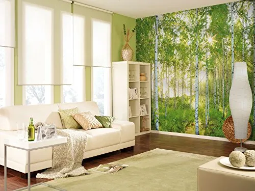Komar Fototapete Sunday - 368 x 254 cm, stilvolle Wandgestaltung - Fototapete in grün mit fotorealistischem Naturmotiv, atmungsaktiv und lichtbeständig, ideal für Wohnzimmer und Schlafzimmer.