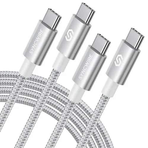 SYNCWIRE USB C Kabel 60W 2m 2 Stück, USBC Schnellladekabel PD 3.0 QC 4.0, Typ C auf Typ C Nylon Ladekabel für Apple iPhone 15 Series/Samsung S24 S23 S22/iPad Air/MacBook/Google Pixel 8 7/Tablets usw.