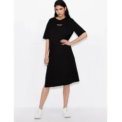 Armani Exchange für Damen. 8NYACFYJG3Z1200 Schwarzes kurzärmeliges Kleid (S), Lässig, Baumwolle, Kurzarm