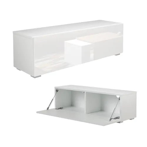PLATAN ROOM TV-Lowboard 105 cm - Hängend oder Stehend in Hochglanz Weiß - TV-Bank in modernem Design, wahlweise hängend oder stehend. Mit Push-to-Open-Funktion für grifflose Eleganz und optimaler Kabelorganisation.