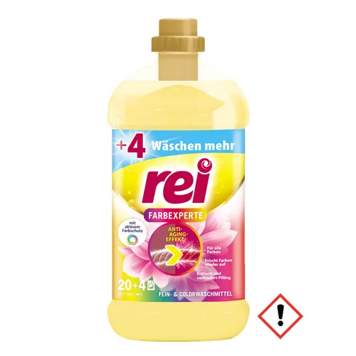 Rei Farbexperte Flüssigwaschmittel – Explosion der Farben mit Farbschutz 24WL - Waschmittel für Farbenpracht und Schutz, sorgt für strahlende Farben und schützt Ihre Wäsche vor dem Verblassen.