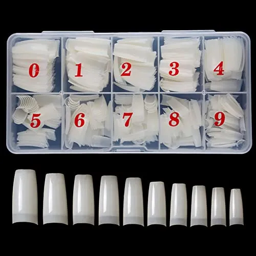 yufana 500 Stück Nagelspitzen,Natural French Nail Tips Ballerina, Acrylnägel Lange Natürliche Französisch Natürliche Farbe Artificial Fake Art Nagelspitzen,für French Manicure (Weiß, 24 * 9 * 3.5)