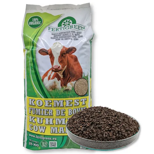 Fertigreen Kuhmist Rinderdung 25 kg - Universaldünger für Garten und Rasen - Universaldünger für Gemüse und Rasen, verbessert die Bodenstruktur und ist leicht streubar. Ideal für gesunde Pflanzen und kräftigen Rasen.