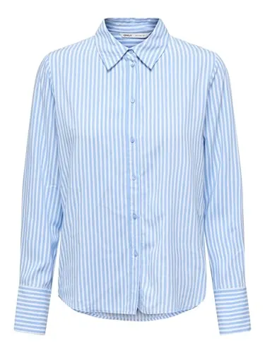 ONLY Hemdbluse ONLBERIT LIFE L/S SHIRT WVN - Modische Hemdbluse in Serenity Stripes, aus 100% Viskose, pflegeleicht und ideal für jeden Anlass. Perfekte Passform im Regular Fit für einen stilvollen Look.