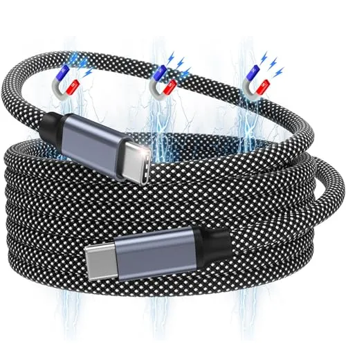Magtame USB C Kabel, 240W magnetisches USB C auf USB C Kabel 5ft, 5A Nylon Geflochtene Schnellladeart C Kabel für Samsung S22 USB C Gerät (schwarz)