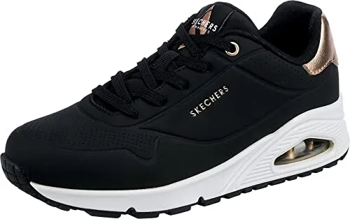 SKECHERS UNO GOLDEN AIR Damen Sneaker, Gr. 39, schwarz-weiß - Sportliche Sneaker aus Lederimitat mit Metallic-Einsatz und Skechers Air-Cooled Memory Foam für optimalen Komfort und Dämpfung. Perfekt für Freizeitaktivitäten.