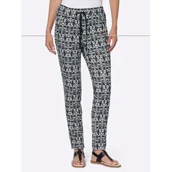 Webhose HEINE, Damen, Gr. 42, Normalgrößen, schwarz (schwarz, ecru, bedruckt), 65% Baumwolle, 32% Polyester, 3% Elasthan, gemustert, 7/8-Länge, Hosen