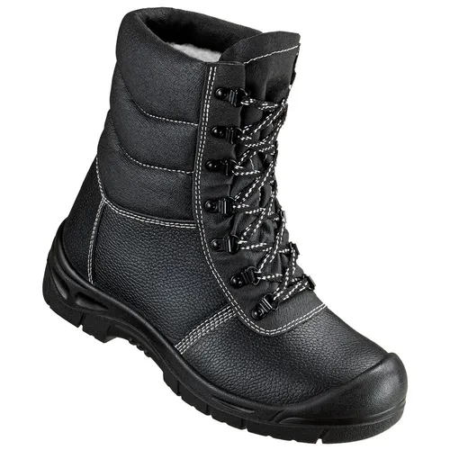 Gr. 45 SAALFELD WINTERSCHNÜRSTIEFEL schwarz - Robuste Sicherheitsschuhe - Hochwertige Arbeitsschuhe in Übergröße, ideal für kalte Witterung. Der gepolsterte Kragen und die rutschhemmende Sohle sorgen für Komfort und Sicherheit bei jedem Schritt.