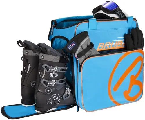 BRUBAKER Skischuhtasche Helmtasche Super Champion Blau Orange - Limited Edition, müheloser Zugang und effektive Feuchtigkeitsisolierung für optimale Skiausrüstungspflege