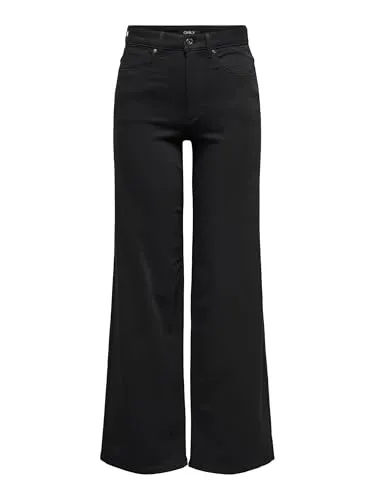 High-waist-Jeans ONLY "ONLMADISON BLUSH HW WIDE", Damen, Gr. M (38), schwarz - Modische High-waist-Jeans von ONLY mit weit geschnittenem Bein und hoher Leibhöhe, ideal für Freizeitaktivitäten oder Stadtbummel. Pflegeleicht und elastisch für optimalen Tragekomfort.