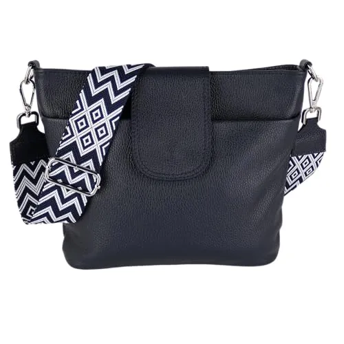 MIRROSI® Umhängetasche Damen - Echtleder, Made in Italy, BOHO Style - Umhängetasche aus hochwertigem Echtleder mit zwei wechselbaren Gurten für vielseitige Trageoptionen. Ideal für Reisen oder den Alltag, bietet sie viel Stauraum und ein elegantes Design.