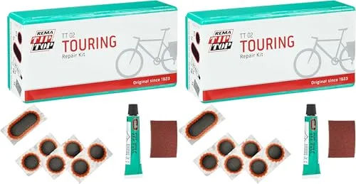 Tip-Top Reparaturset Flickzeug TT02 2 x – Fahrradreparatur leicht gemacht - Praktisches Set mit 12 Flicken und Vulkanisierflüssigkeit für eine schnelle und zuverlässige Reparatur von Fahrradschläuchen. Ideal für unterwegs!