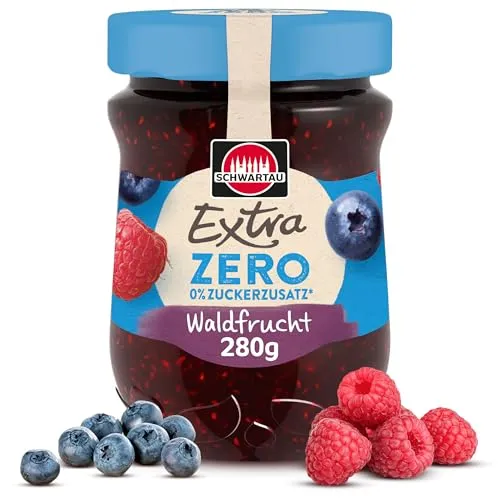 Schwartau Extra Zero Waldfrucht, zuckerfreie Konfitüre, 280g - Genieße den fruchtig leckeren Geschmack der Waldfrüchte mit Schwartau Extra Zero! Ideal für ein kalorienbewusstes Frühstück, ohne Zuckerzusatz und nur ca. 13 kcal pro Portion. Perfekt für den köstlichen Start in deinen Tag!