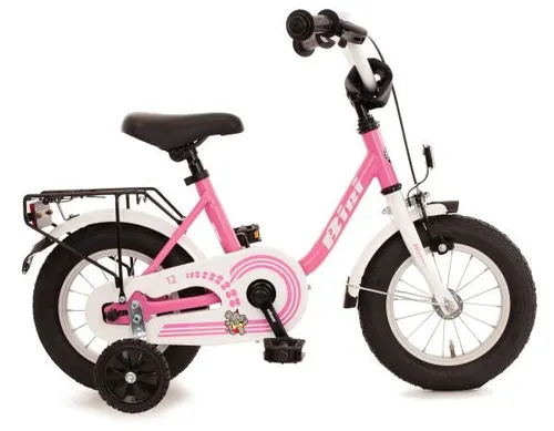 Kinderfahrrad "Bibi" 12,5 Zoll - Pink/Weiß, 1 Gang - Fahrrad Shop: Farbenfrohes Einstiegs-Kinderfahrrad mit sicherem U-Type Durchstieg, verstellbarem Sattel und Lenker für optimale Anpassung an kleine Fahrer.