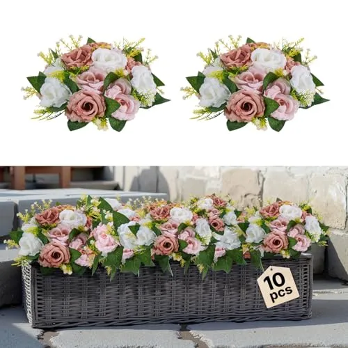 VEVOR Kunstblumen-Set, 10 Stück, Rosa & Weiße Rosen - Vielseitige Kunstrosen-Arrangements für stilvolle Tischdekorationen. Ideal für Hochzeiten, Partys und Feiern – sofort einsatzbereit und pflegeleicht.