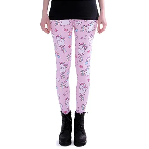 cosey - Bedruckte Bunte Leggins (Einheitsgröße) Verschiedene Leggings Designs, Einhörner Pink, Einheitsgröße