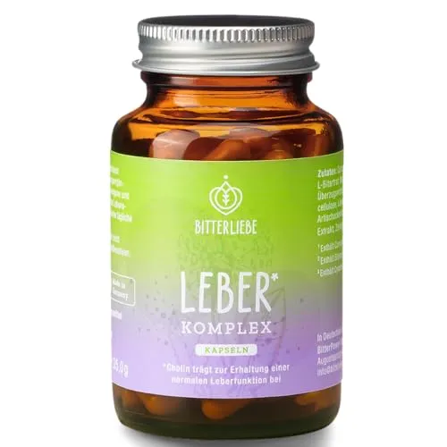 BitteLiebe Leber Komplex mit Artischocke, Löwenzahn und Cholin - 60 vegane Kapseln für eine gezielte Unterstützung der Leberfunktion und des Wohlbefindens. Hochwertige Pflanzenextrakte in geprüfter Qualität, hergestellt in Deutschland.